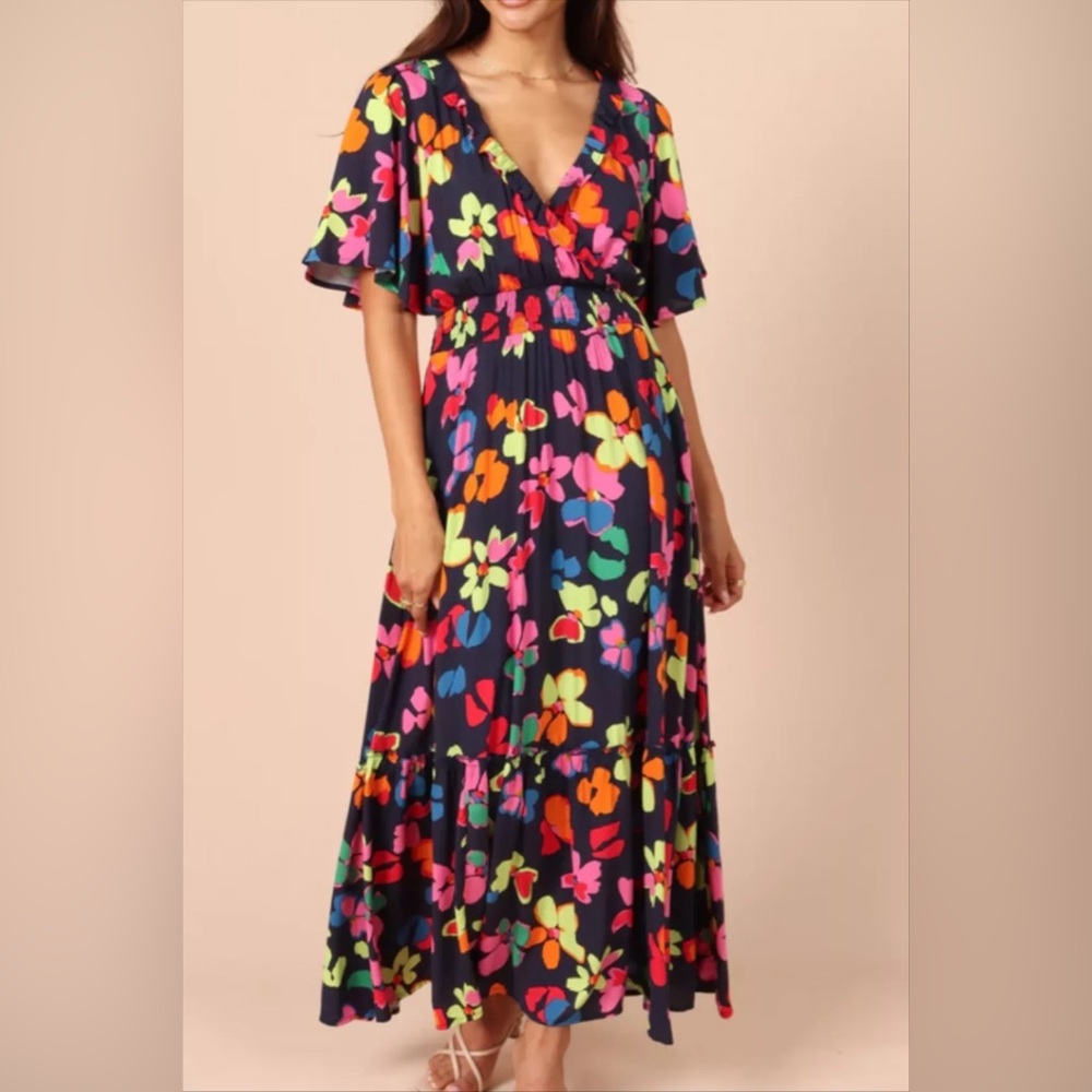 Petal & Pup Blue Orange Flutter Sleeve Sundress